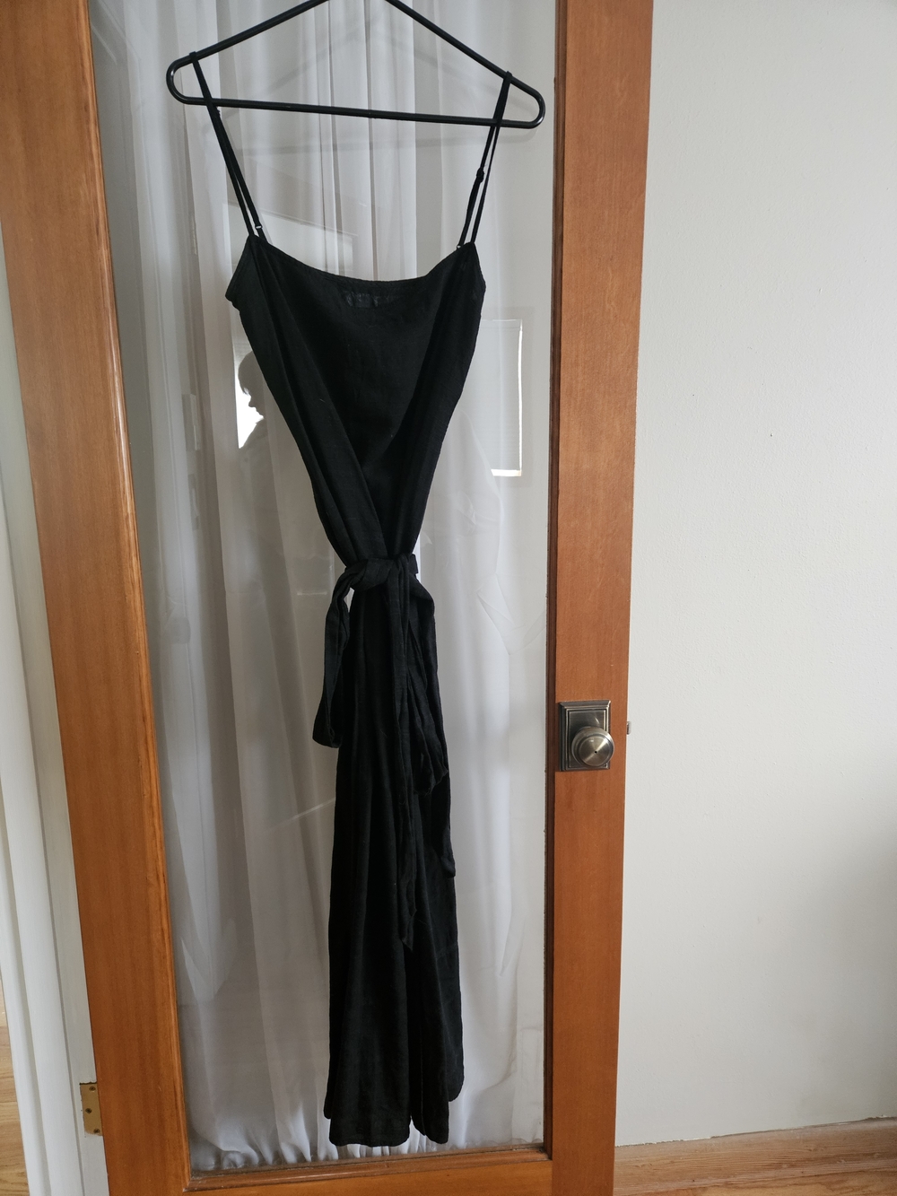Black Spaghetti-Strap Tie-Waist Dress